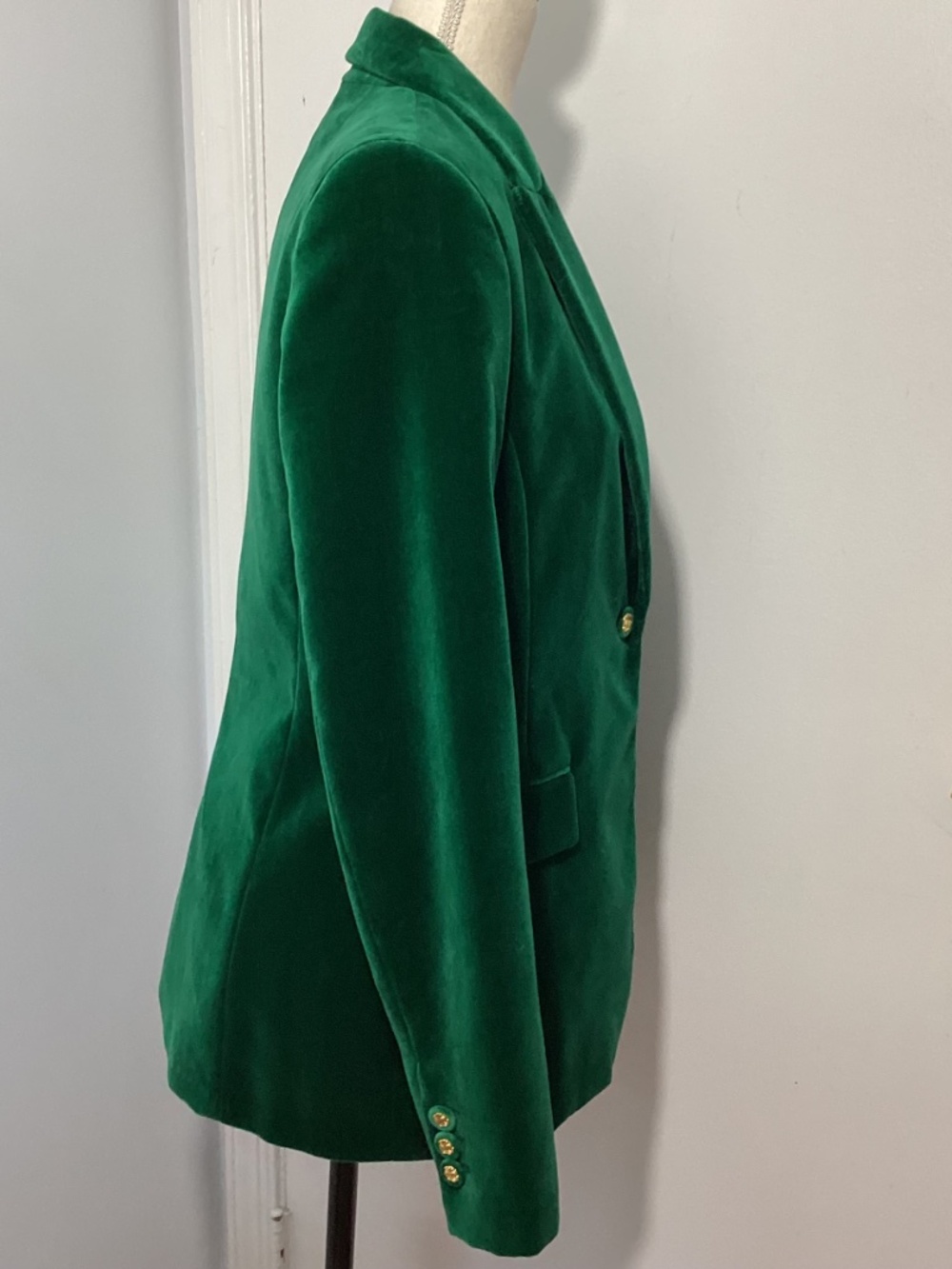 ZARA LIMITED EDITION SIZE M CHRISTMAS GREEN VELOUR BLAZER GOLG BUTTONS - Picture 4 of 8